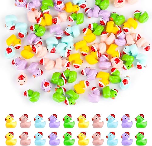 80 mini patos de resina de Navidad pequeños patos en miniatura con figuras de sombrero de Navidad pequeños accesorios de pato para manualidades