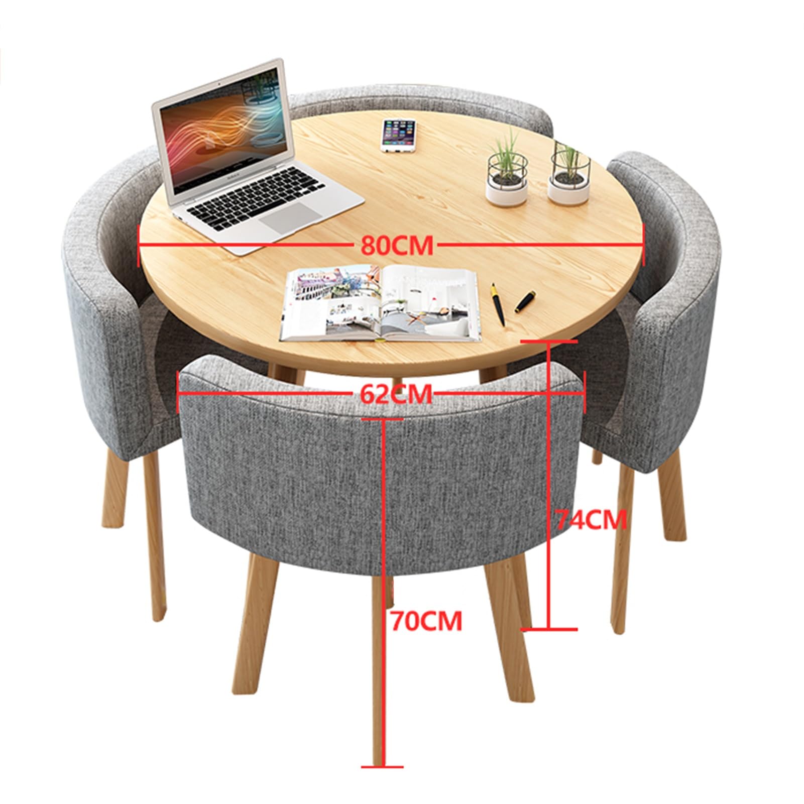 Set di tavolo rotondo da reception color cachi scuro, piccolo tavolo da colazione da bar e tavolino da caffè con sedie, design semplice per ufficio e sale conferenze, tessuto di cotone e lino