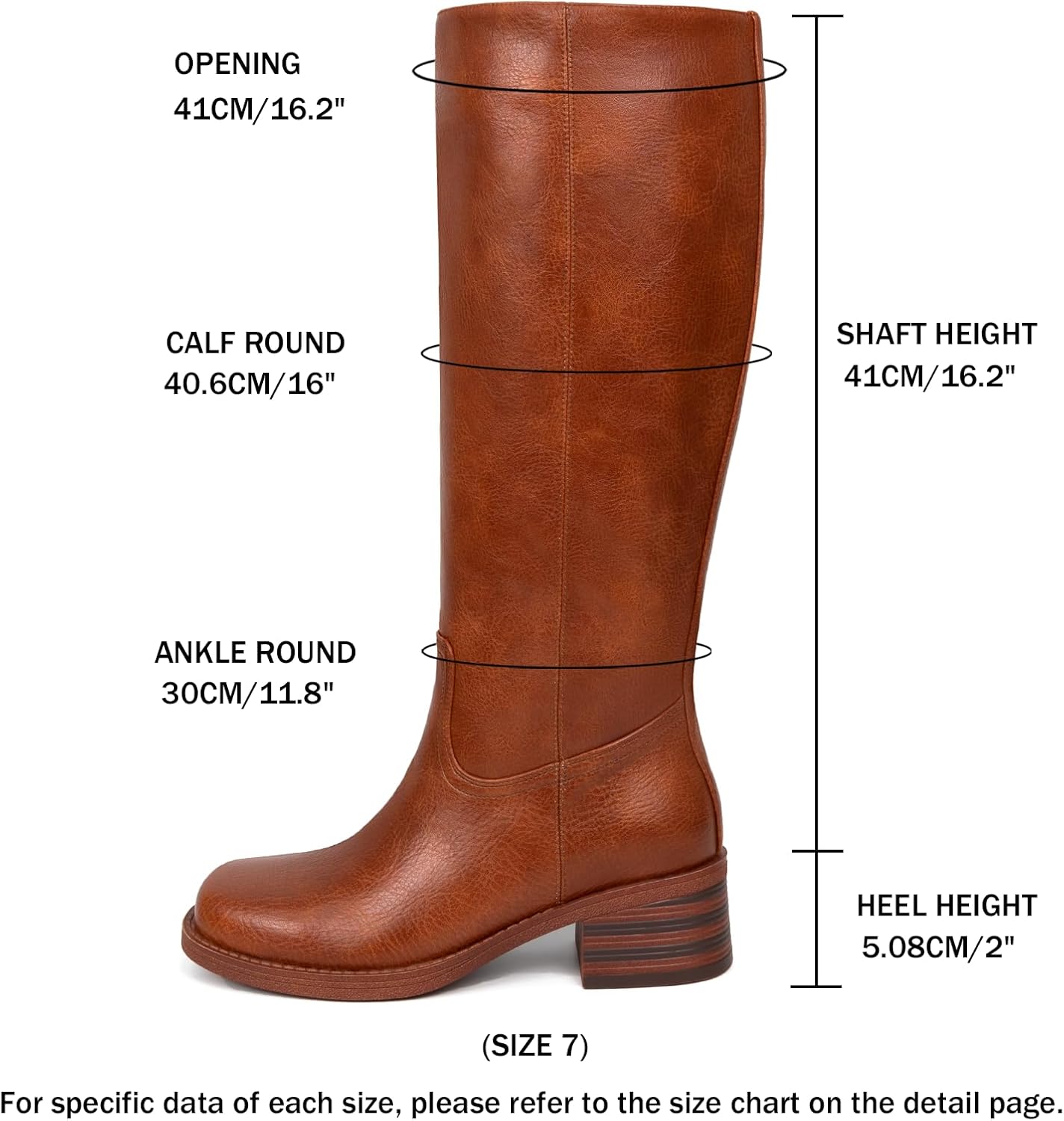 Brown Knee High Boots for Women Riding Boots Platform Square Toe Chunky Low Heel Tall Boots Leather Pull on Long Boots Wide Calf Campus Boots Tan - Image 3
