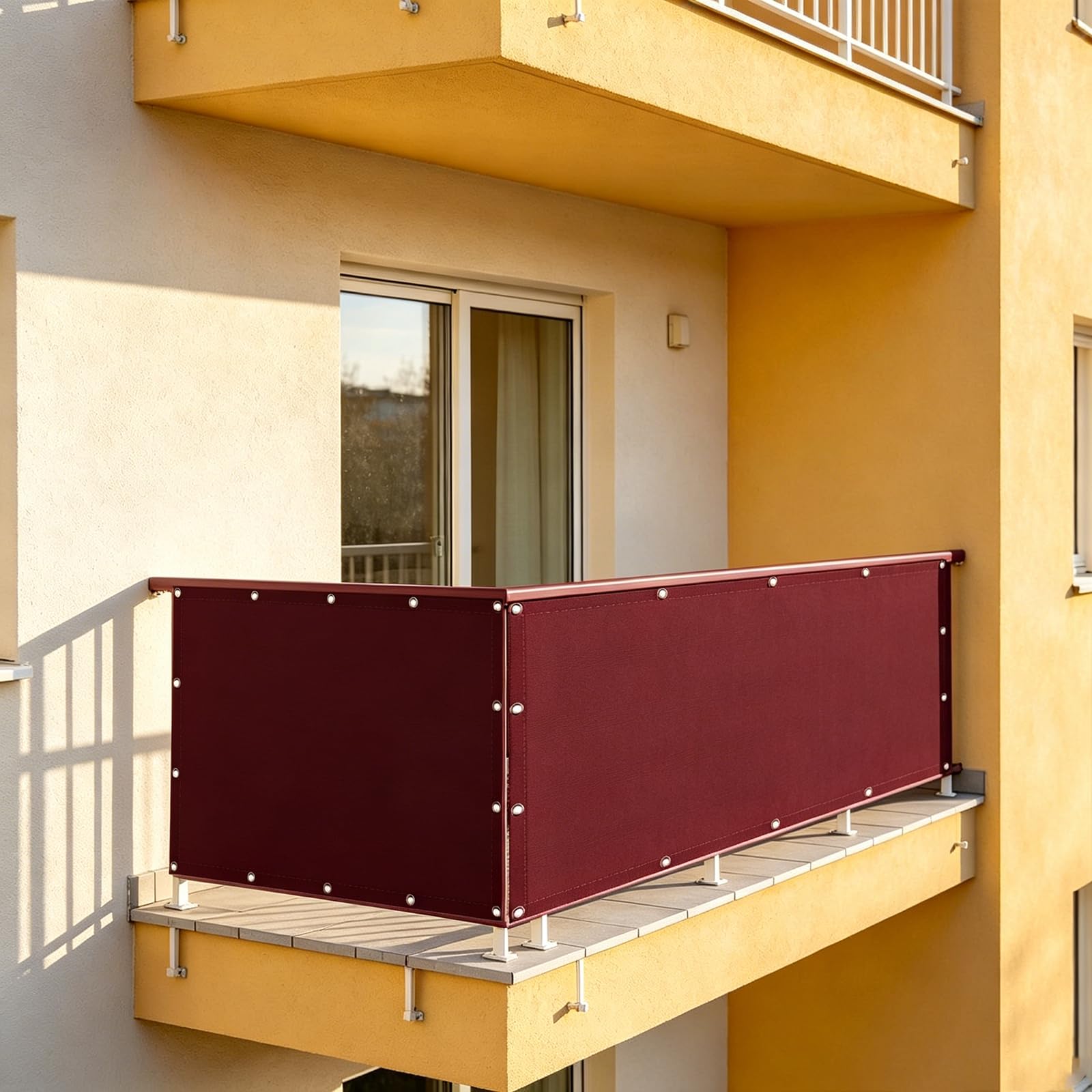 Bâche de Balcon Brise-Vue Imperméable Protection UV 90 x 320 cm Vin Rouge