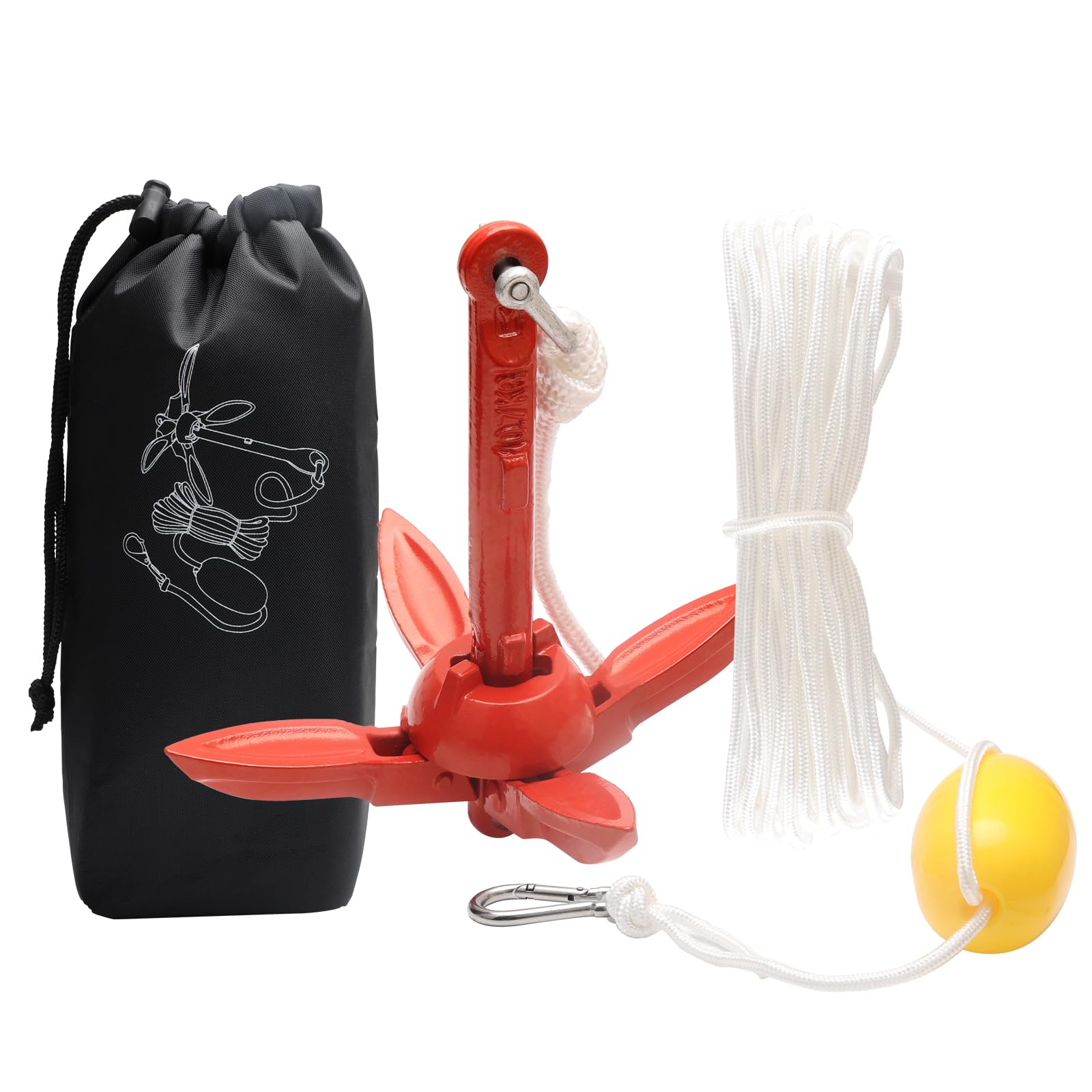 Anclaje de kayak para kayaks, canoas, tablas de remo SUP y motos acuáticas, ancla plegable con cuerda de remolque de anclaje de 40 pies y bolsa de transporte