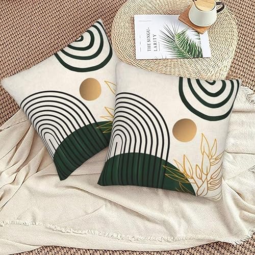 Miniatura 7 de Juego de 2 fundas de almohada bohemias de 16 x 16 pulgadas, diseño de hojas tropicales verdes de mediados de siglo, fundas decorativas para