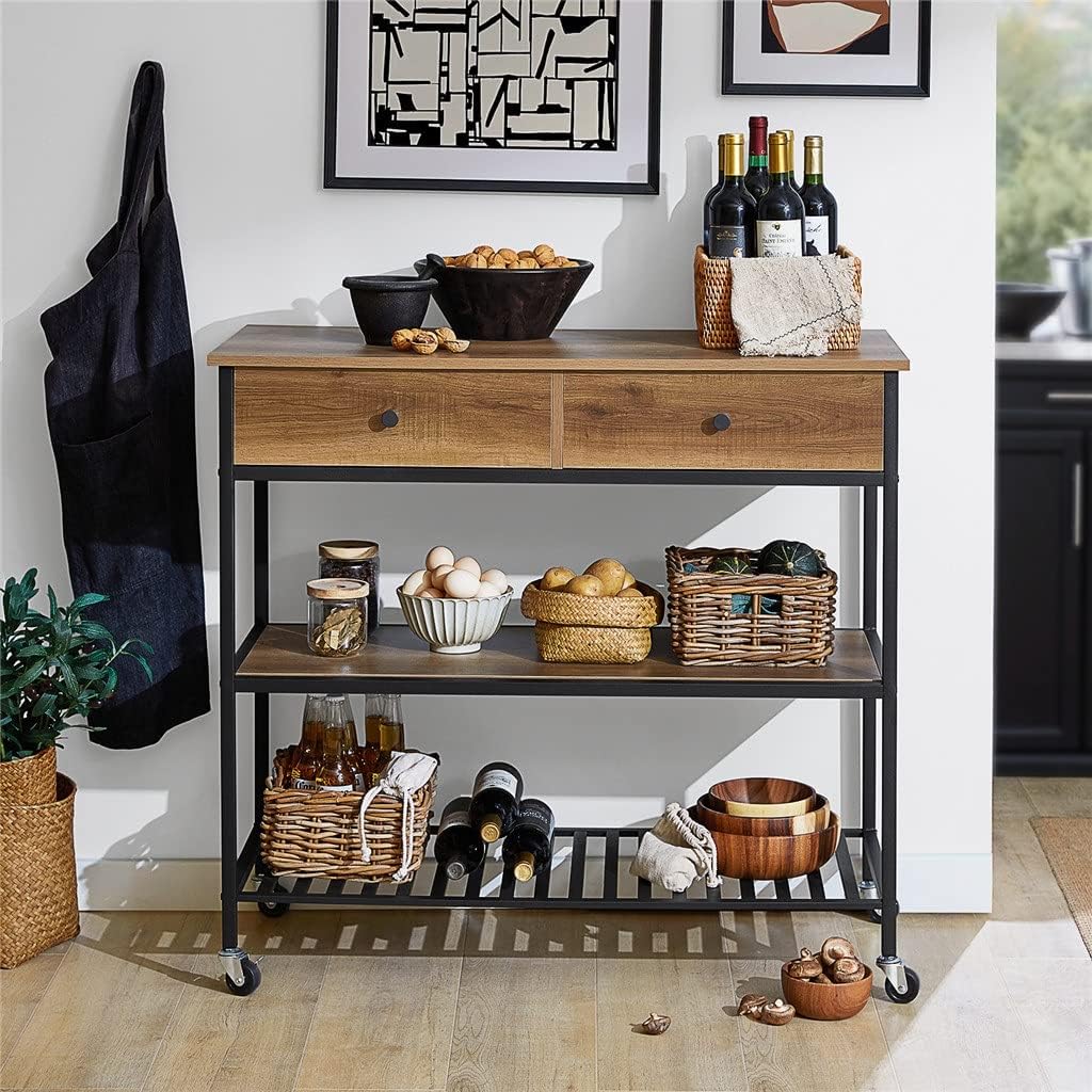Serving Trolley Kitchen Shelf with 4 Wheels Kitchen Island Sideboard Side Table with 2 Drawers and 2 Shelves (A 2 Drawers) (A 2 Drawers)