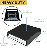 Vista 3 de HK SYSTEMS 16" "acero inoxidable" frontal resistente negro POS Cajón de efectivo con 4Bill/8Coin "acero inoxidable" para Canadá