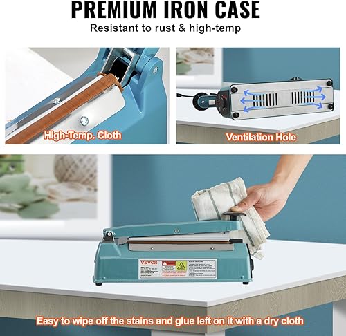 Miniatura 5 de VEVOR Sellador de impulso de 8 pulgadas, máquina de sellado térmico manual con modo de calefacción ajustable, selladores de bolsas de envoltura
