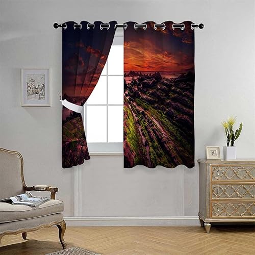 Sun Blocking Curtains Coast Beach Sea View Sky Door Curtains Cortinas para Ventanas De Cuarto 55Inch Width by 45Inch Length,2 Panels