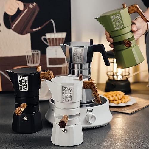 Miniatura 5 de Bincoo Máquina de café expreso de 4.1 fl oz, doble válvula, olla moka con extractor de termostato, evita la extracción excesiva, olla italiana de