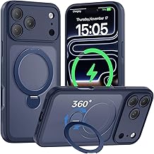 for iPhone 17 Pro Max Case [ 360° Spin Magnetic Stand] [Full Camera Protection] Compatible with Magsafe, 15FT Military-Grade Protection, Translucent Anti-Slip Phone Case 6.9'', Deep Blue
