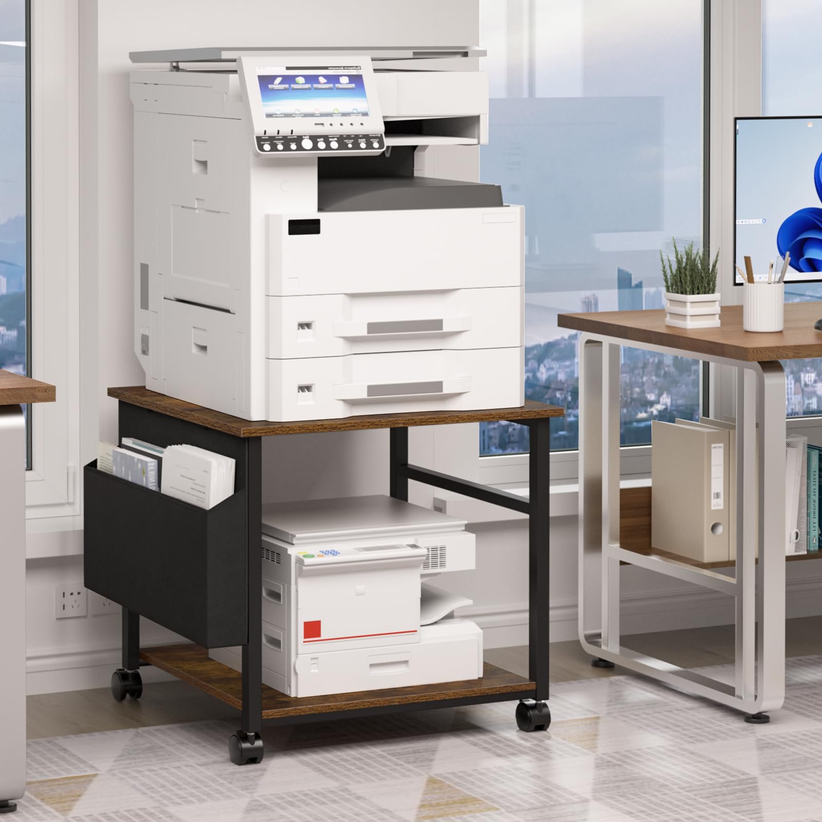 Lerliuo Brown Large Printer Stand with Storage