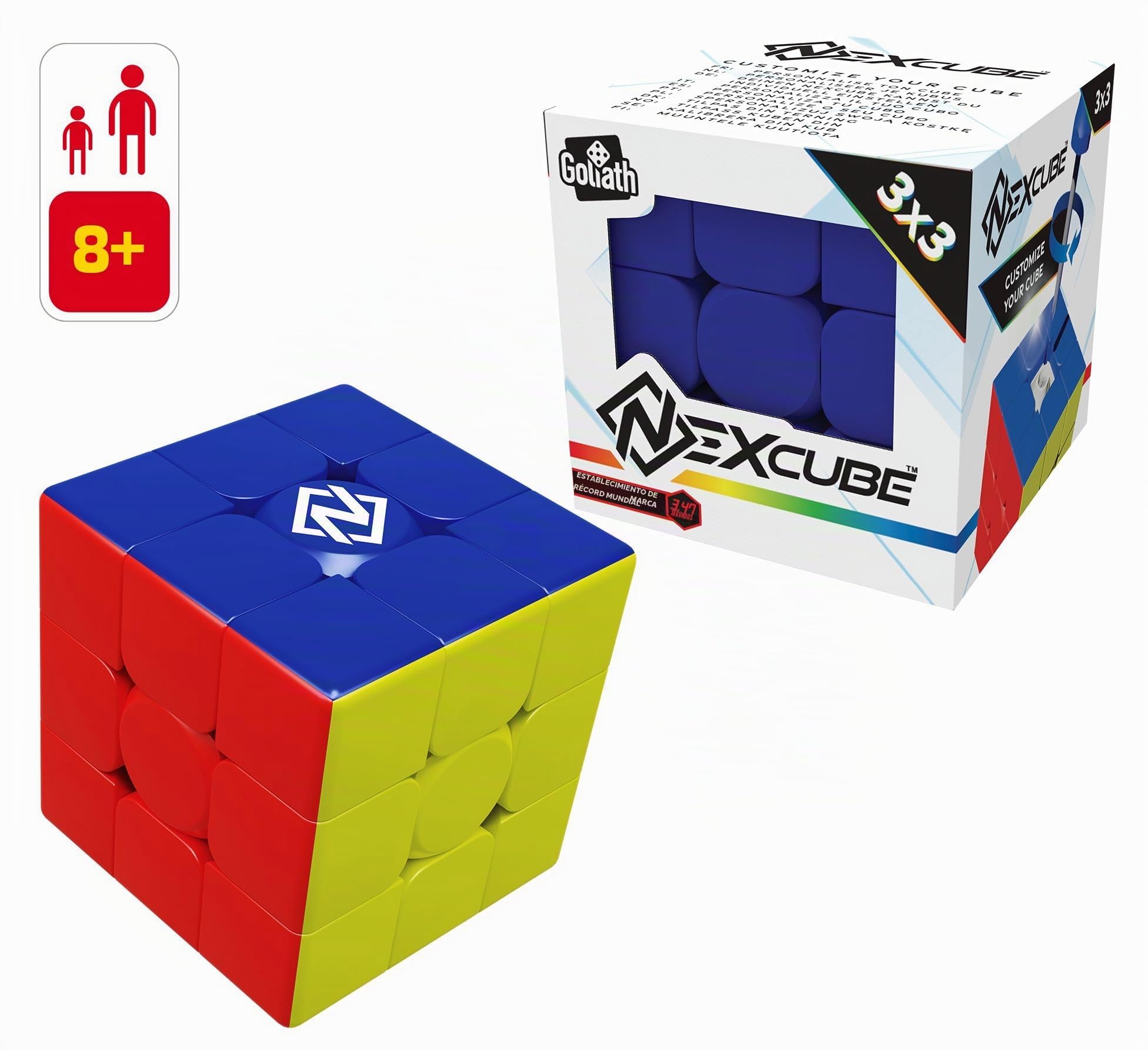 Nexcube 3x3 Clásico. El Cubo para Speedcubers. Máxima Velocidad. Sin Pegatinas. Con posicionamiento preciso y sistema de doble ajuste, multicolor