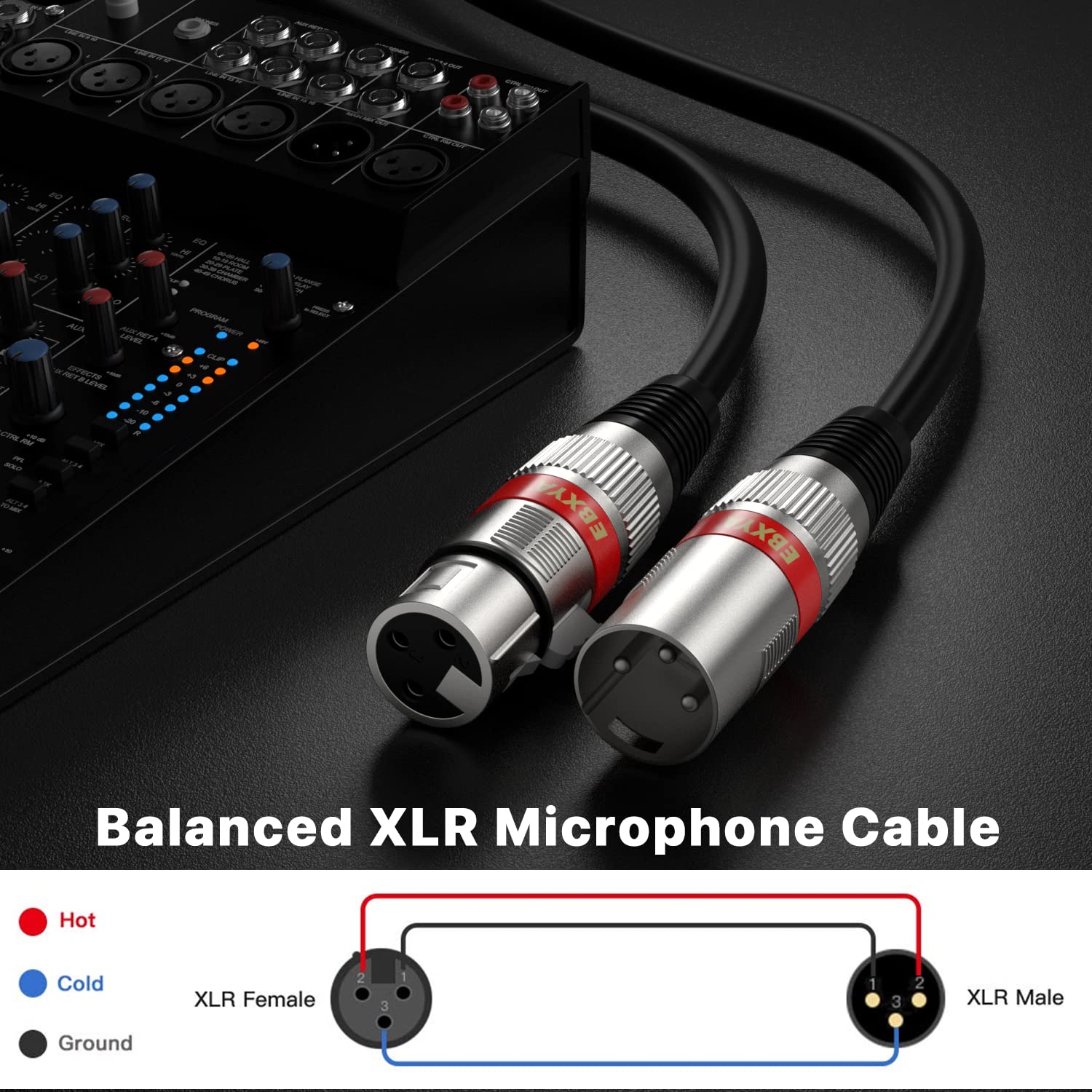 EBXYA Cable XLR de 20 pies, paquete de 4 cables de micrófono, cable DMX equilibrado macho a hembra, adecuado para micrófonos, estación de radio, iluminación de escenario | Cables de conexión de alta calidad, 3 pines, para micrófonos, estación de radio, il