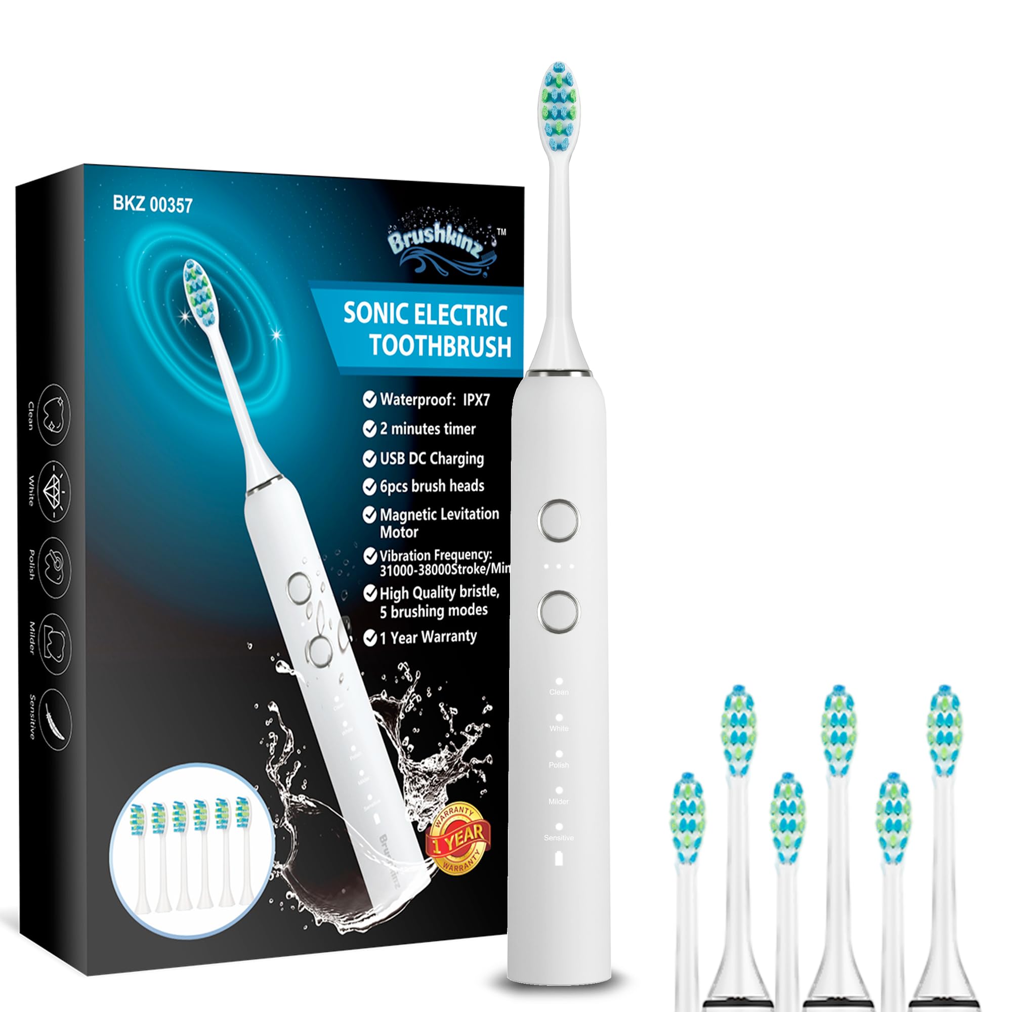 Sonic Electric Toothbrush White - 5 Modes with Smart Timer - Soft Bristles USB Rechargeable Toothbrush for Adults - Power Vibrating Toothbrush for Dental Care - Lasts 60 Days-image-12