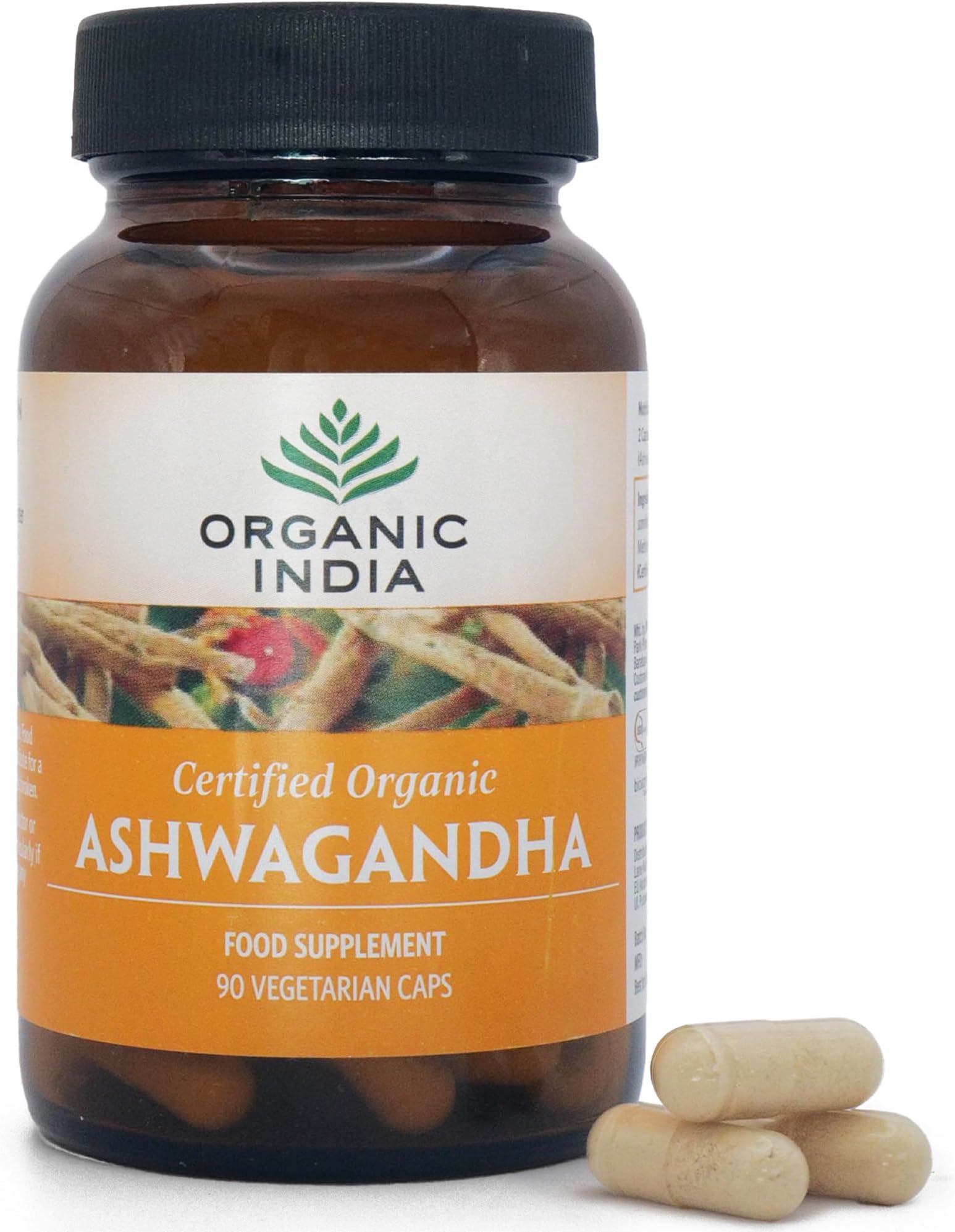 Organic India Ashwagandha - Organic Ashwagandha Root (Withania somnifera) - Supports Stress Balance, Calm & Resilience - Supplements for Men & Women - Vegan & Additive Free - 90 Capsules
