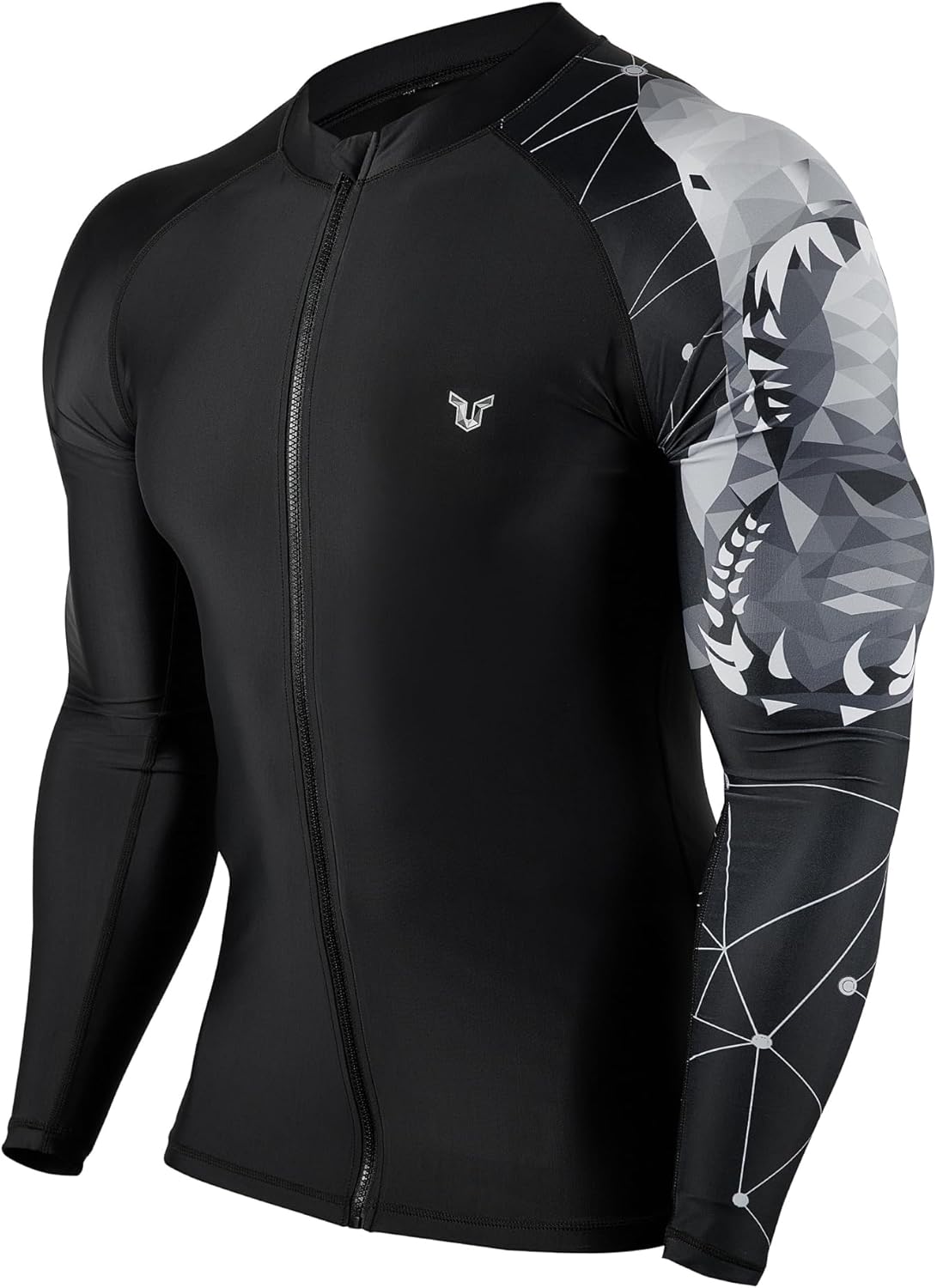 HUGE SPORTS Men's Swim Shirts Long Sleeve Zip Rash Guard UPF 50+ Sun Protective Quick Drying