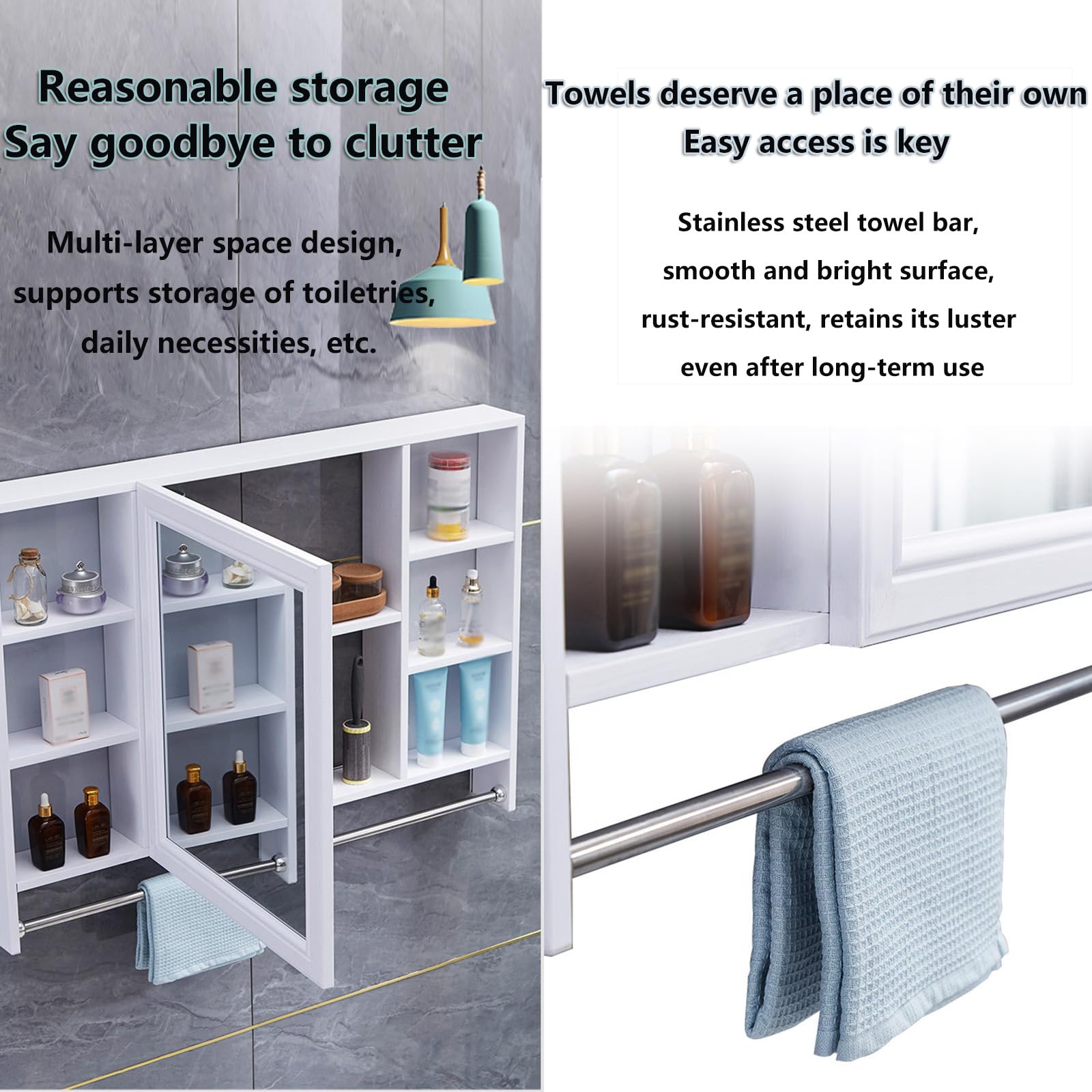 Armario retro con espejo de baño – Almacenamiento abierto de pared doble estante material de fibra de carbono HD especial vidrio elegante gabinete de medicina de baño para espacios modernos.