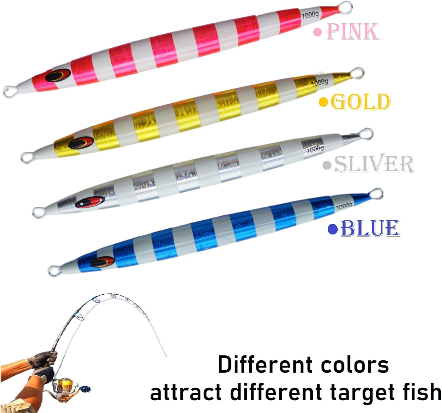 kkekos Fishing Saltwater Jig Fast Jigging Heavy Jig Speed Jigging Lures Vertical Jigging Artificial Lures for Bluefin Tuna 500g to 1000g