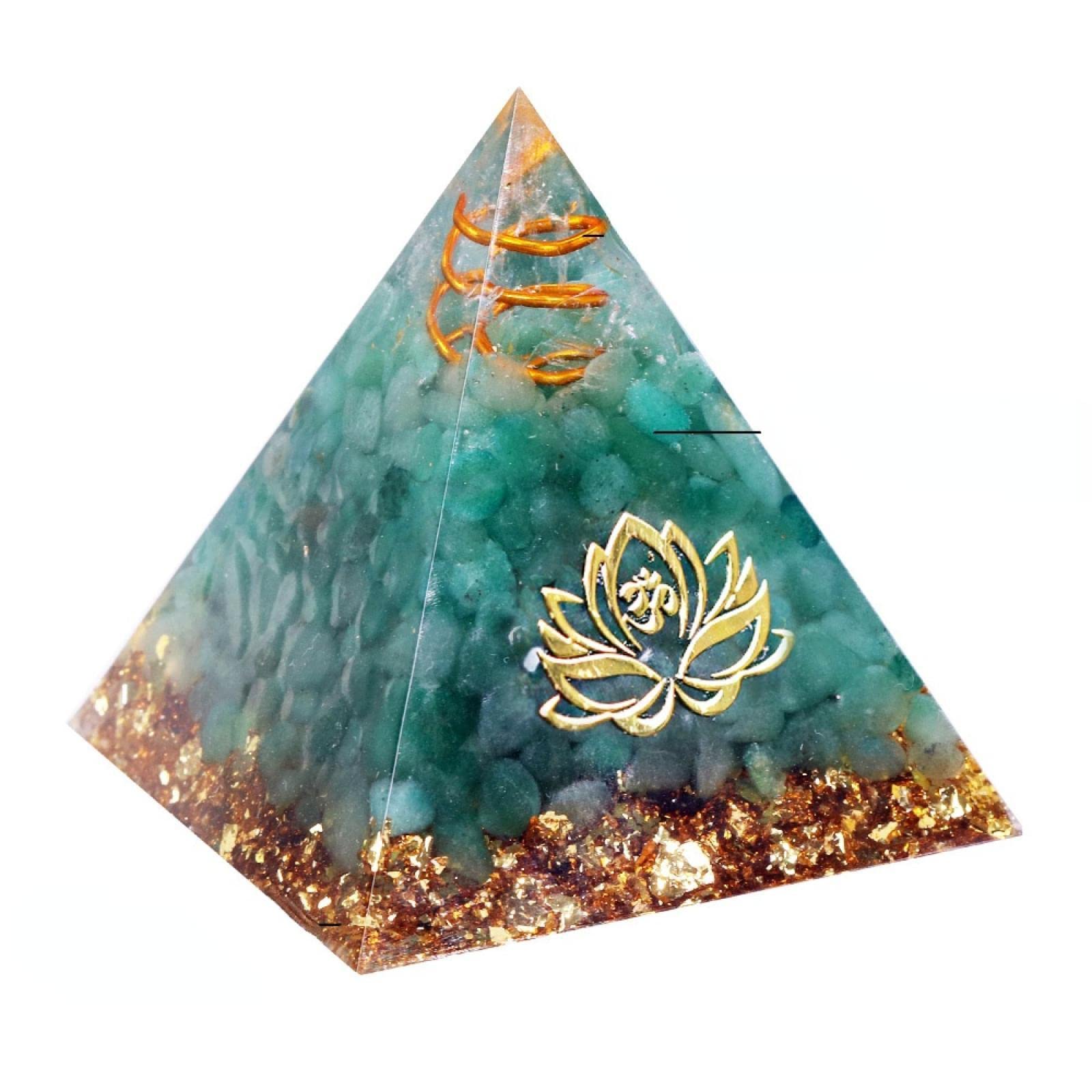 Natural Green Aberry Diamond Rolling Stone Pyramid Improved Courage Crystal Gemstone Healing Electromagnetic Field, Stainless Steel