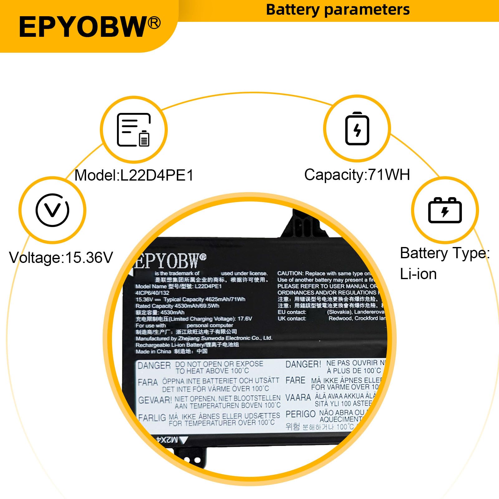 Amazon.com: EPYOBW L22D4PE1 Laptop Battery 71Wh 4625mAh 4-Cell