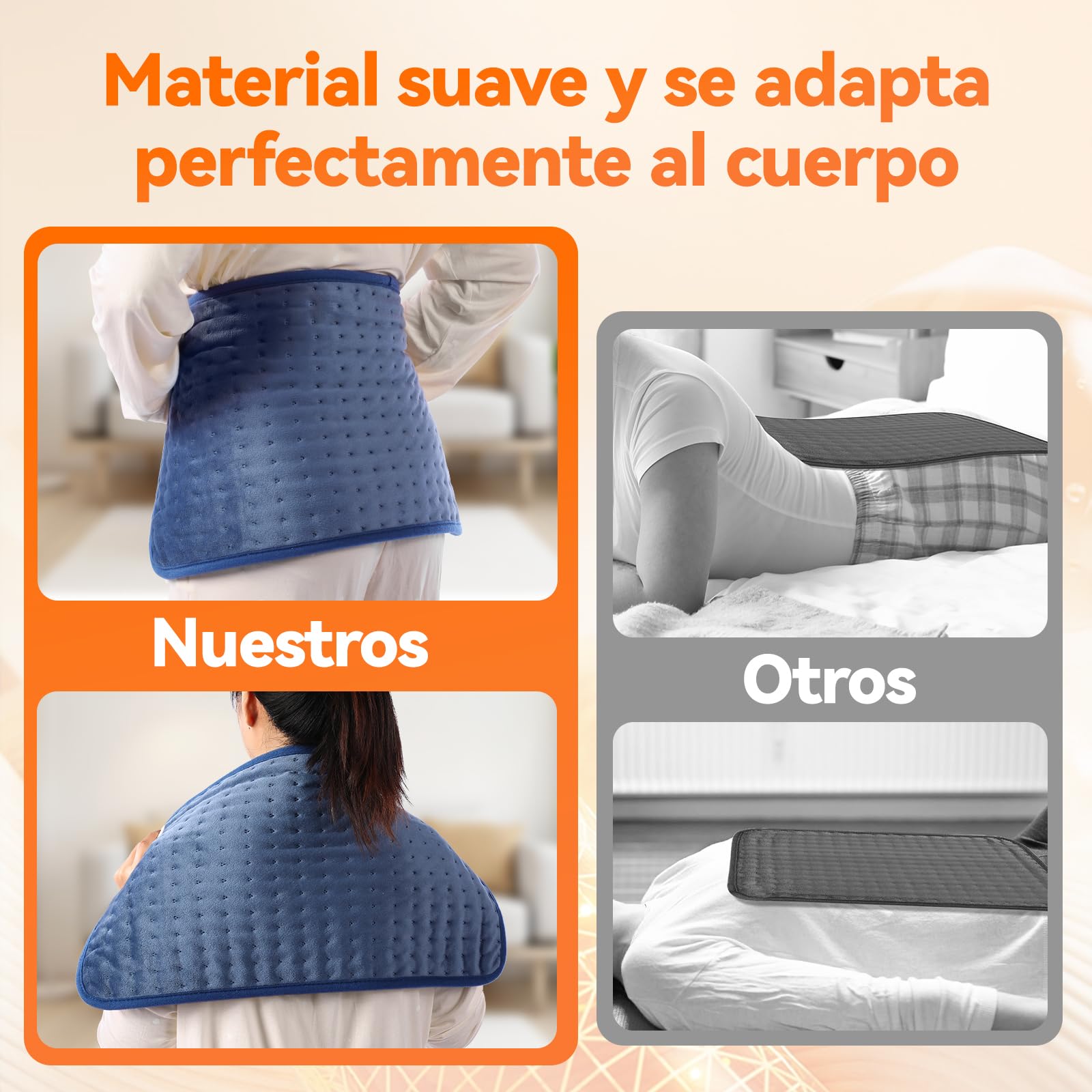 Manta Electrica Lumbar, 30x60cm Esterilla Electrica mit 4-Stunden-Timer und 6 Heizstufen, Almohadilla Electrica Lumbar con Mando a Distancia Digital, Apagado Automático, Lavable a Máquina Azul