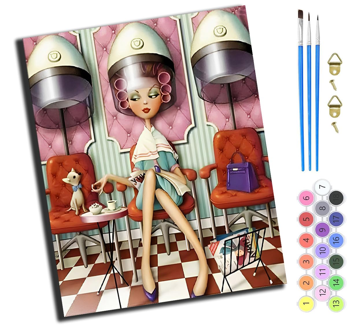 XIAOYOUQIAN Hairdresser,DIY Hand Oil Painting,Paint By Numbers Kits for Adults Beginner,for Home Living Room Bedroom Decor,16X20Inch，-Frameless