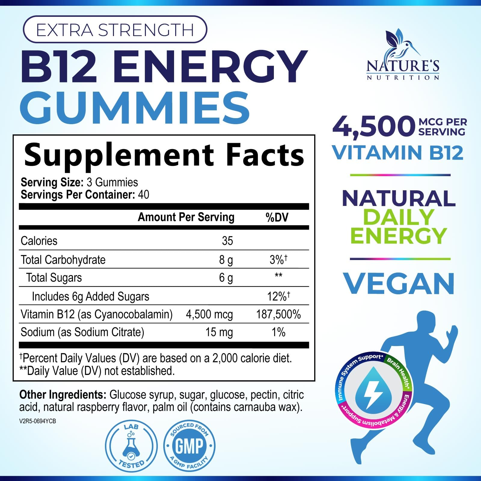 Vitamin B12 Energy Gummies - 4500 mcg Extra Strength Chewable B12 Supplement - Potent Energy, Metabolism & Immune Support - For Women, Men & Kids - Natural, Vegan & Berry Flavored - 120 Gummies — Amazon image 2