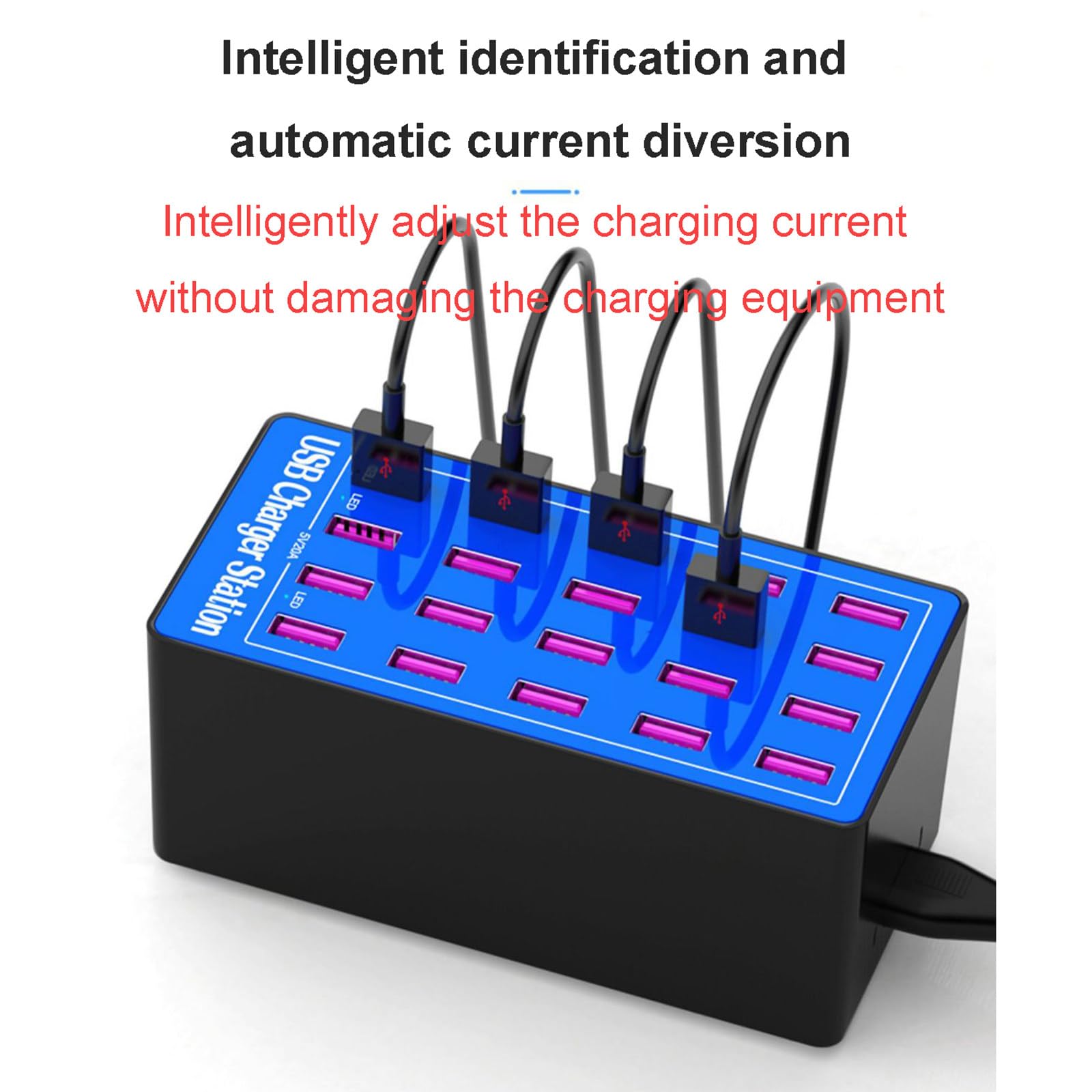 Stazione di Ricarica USB, Stazione di Ricarica USB da Tavolo a 20 Porte da 100 W, Caricabatterie Intelligente USB Multifunzione per Smartphone, Tablet, ventole USB, Mouse e tastier