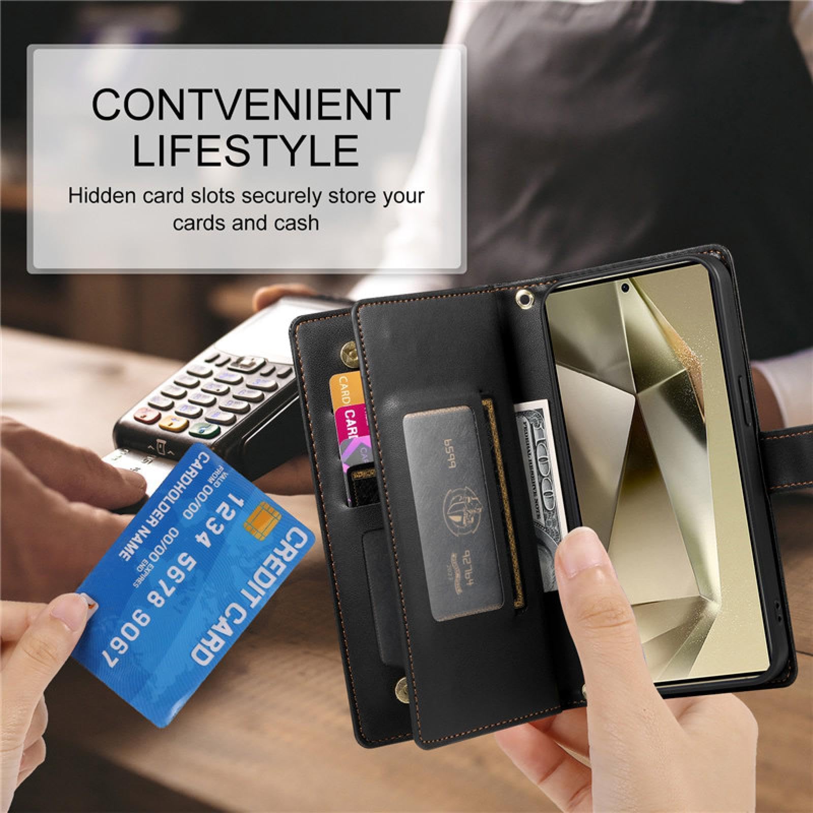 Do Samsung S22 Plus Crossbody Zip Portfel Skórzany Telefon Etui Smycz Klapka Portfel Pokrowiec (Do Samsung S22 Plus/czarny)