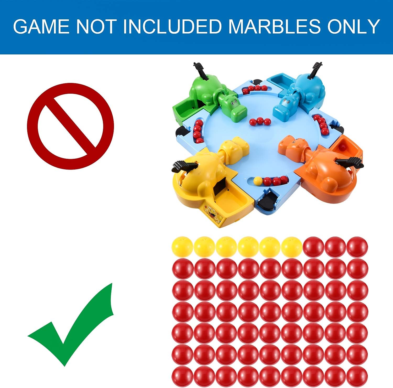 Gejoy 63 Pieces Game Replacement Marbles 3 Set Game Replacement Balls Compatible with Hungry Hungry Hippos, 57 Red Balls and 6 Yellow Balls
