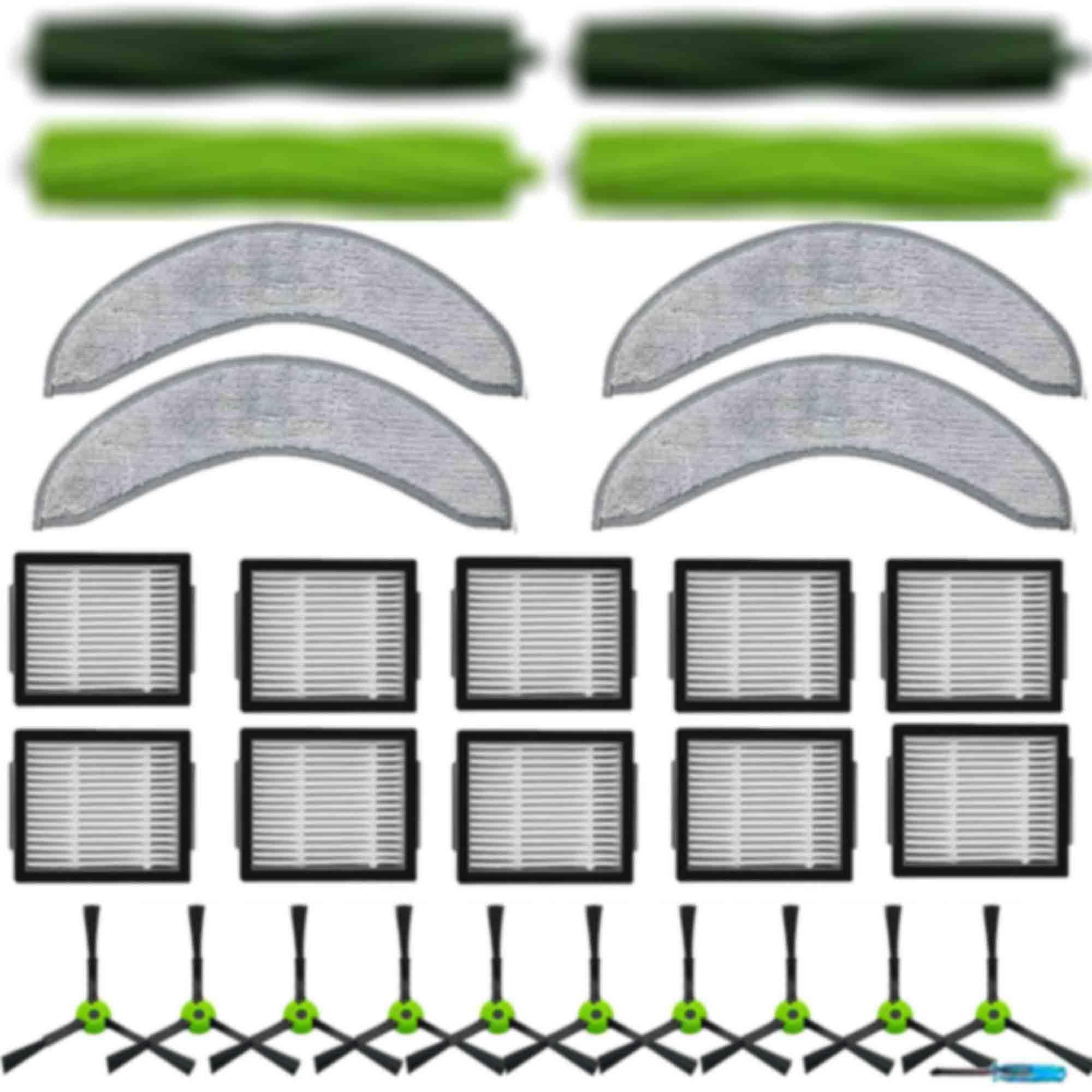 Juego de 2 cepillos de rodillo, 10 filtros, 4 almohadillas de fregona y 10 cepillos laterales, accesorios de repuesto compatibles con robot aspirador iRobot Roomba Combo J7+