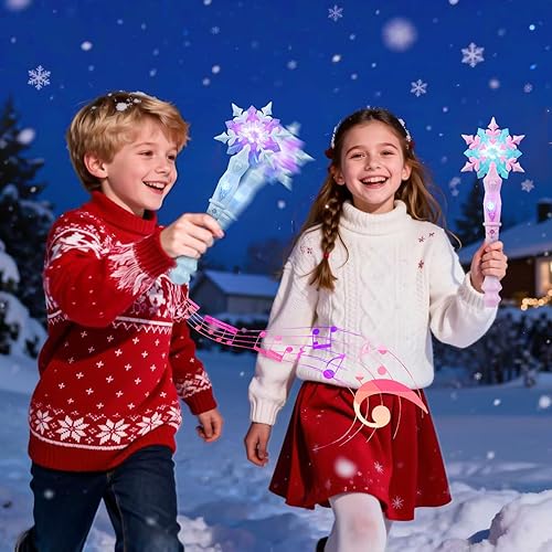 Miniatura 6 de KingGlee Varita de copo de nieve iluminada con música, varita mágica de juguete de princesa sensible al movimiento para niños y niñas, cumpleaños,