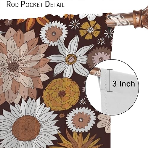 Miniatura 6 de JESTRONRY Cortina de cocina con estampado floral retro de los años 70, estilo bohemio místico, flores otoñales, fondo de jardín, con bolsillo para