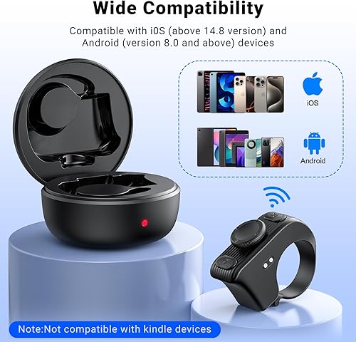 Vista 6 de MILOUZ Anillo de desplazamiento remoto para Tiktok, girador de páginas para aplicación Kindle, control remoto de obturador de cámara Bluetooth