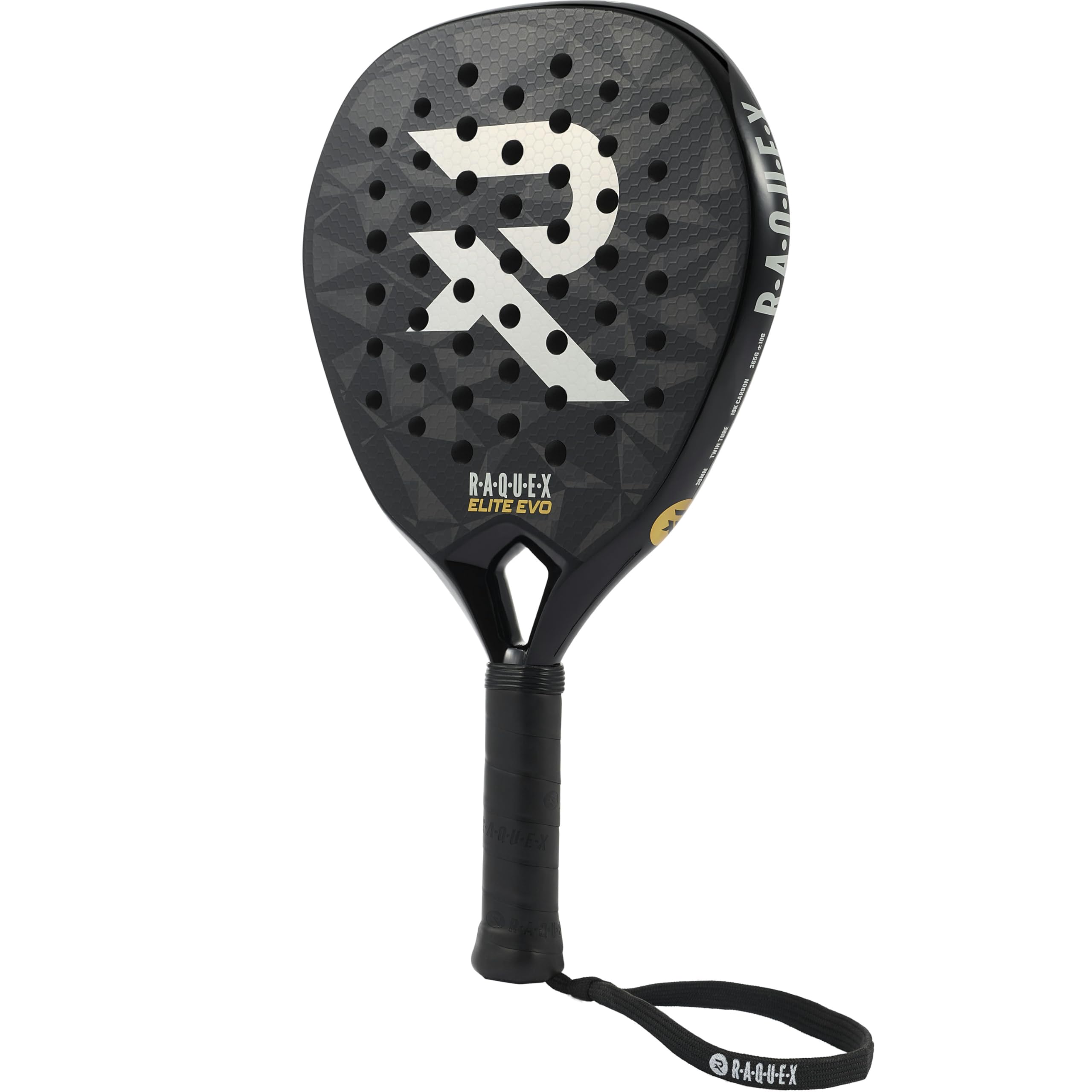 Raquex Elite Padelschläger – Advanced Schläger – 18K Carbon-Rahmen, reaktives ImpactCore EVA 15 Schaumstoff, Diamantform, Twin-Tube-System für Langlebigkeit + Handschlaufe