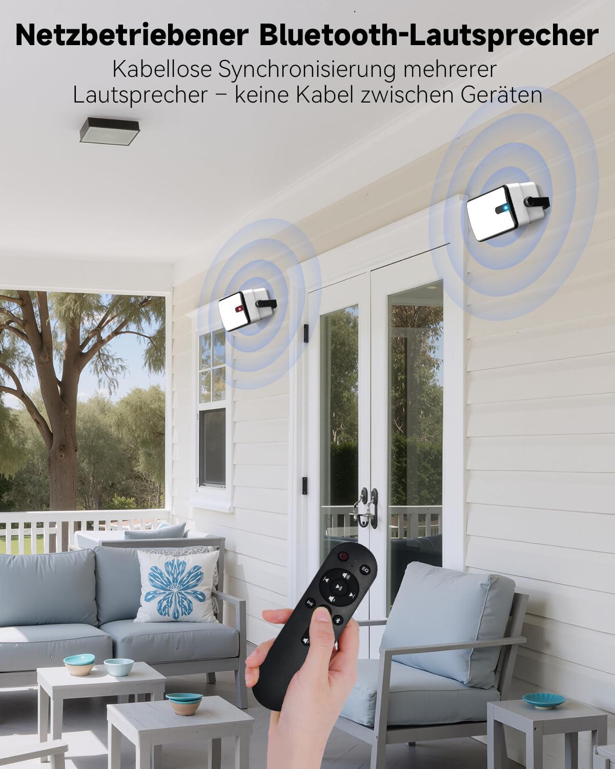 250W Outdoor Bluetooth-Lautsprecher, Drahtlose Synchronisation zwischen Lautsprechern, Wandmontage für Terrasse, Veranda, Pavillon, Garage, 2er-Pack(MZ-632)