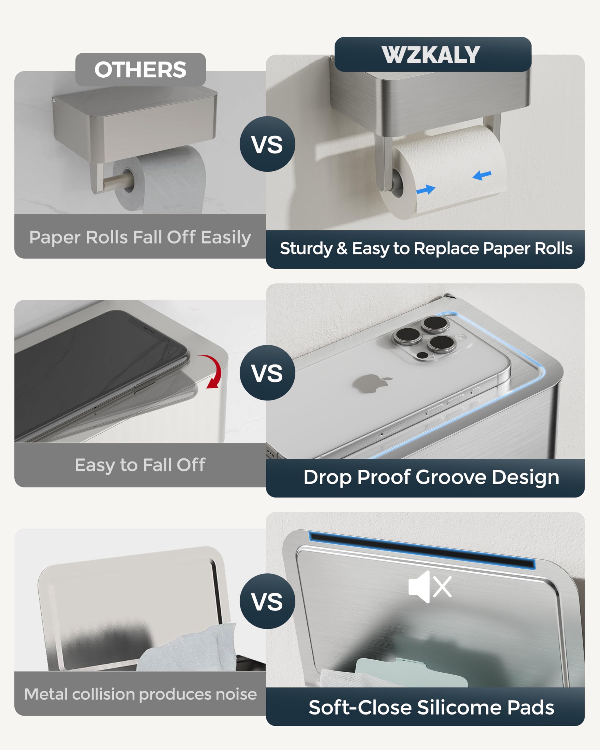 Soporte para Papel higiénico con Estante, dispensador de toallitas Desechables y Almacenamiento Que se Adapta a Cualquier baño, Mantiene Tus toallitas húmedas Ocultas, Organizador de baño de