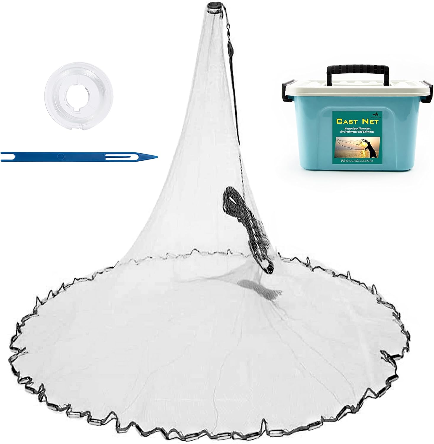 Handmade American Saltwater Fishing Cast Net, BETTER LEADER Fish Net for Bait Trap 3/4/5/6/8 FT Radius with Heavy Duty Zinc Sinker Weights Fishing Net for Freshwater and Saltwater
