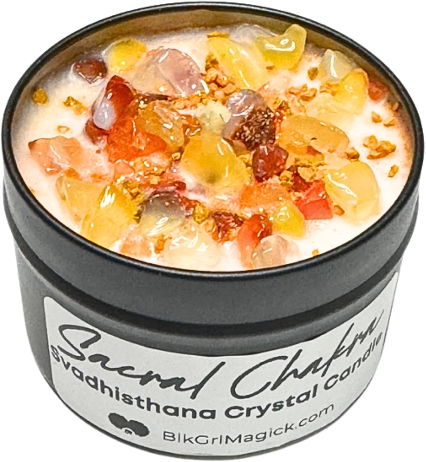 BlkGrlMagick Nag Champa Crystal Candle for Protection, Black Tourmaline, Obsidian, Lavender Buds, White Sage Herb, Chamomile for Negative Energy Cleansing, Banishing Manifestation(16oz Jar)