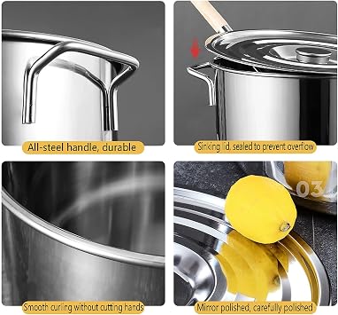 Deep Induction Stock Pot with Stainless Steel Lid, Stainless Steel Cooking Pot for Brewing Maple Syrup Large Stock Pot Cookware,35 * 35cm,35 * 35cm(30 * 30cm)