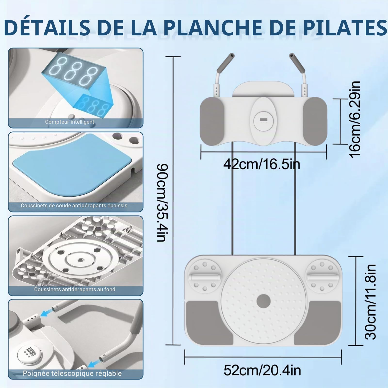 Planche Pilates, équipement Multifonctionnel 5 en 1 pour Pilates Reformer, Appareil d'entraînement Abdominal avec Compteur, kit Pilates pour la Maison, avec Bandes élastiques, pour Usage Domestique
