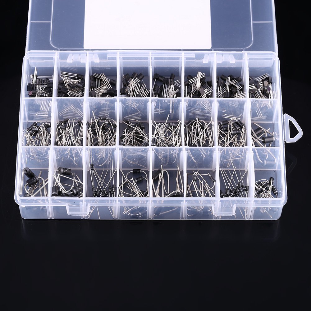 400pcs Capacitor kit, 24 Values NPN PNP Transistors and Rectifier Diodes Assortment Set Industrial Electrical Capacitors with Clear Box