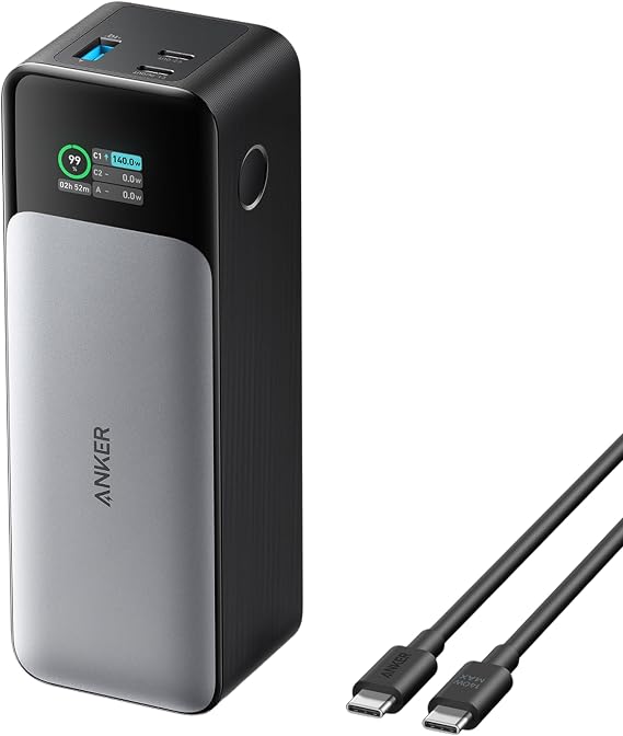Anker 737 Gen 2 Power Bank, 24000mAh, Carregador Portátil para Laptop, 3-Portas 140W, Display Digital Inteligente, Compatível com iPhone,Samsung, Xiaomi, MacBook,Vision Pro, Dell,Asus e mais,Preto