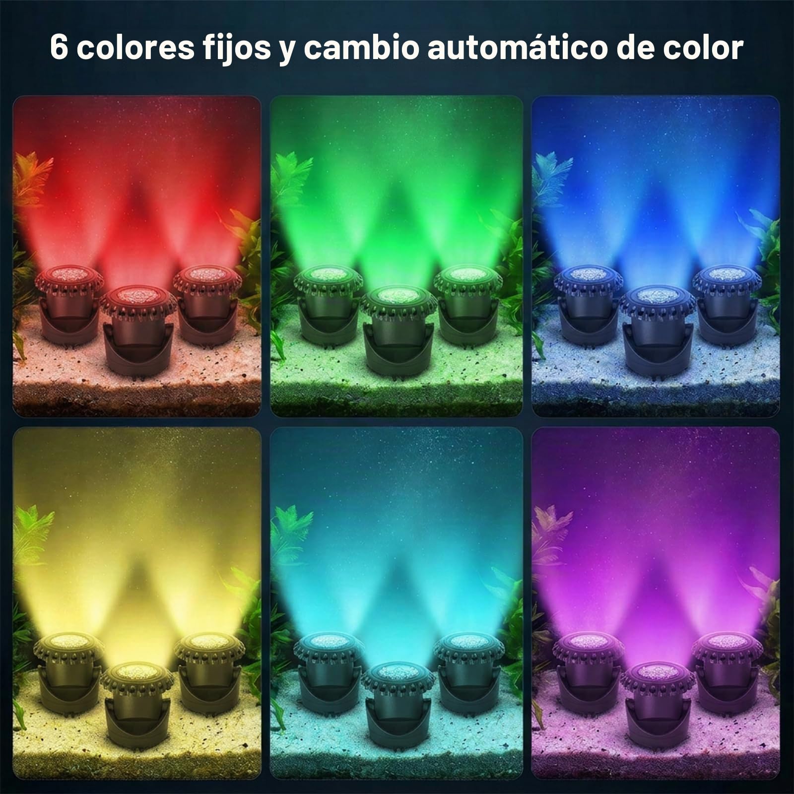 T-SUN Lámpara Sumergible LED Solar Luces Solares para Estanques 2 Modo 6 Color Foco Solar Impermeable Luces Solares Exterior para Estanques, Acuarios, Fuentes, Piscinas, Jardín(5 EN 1)