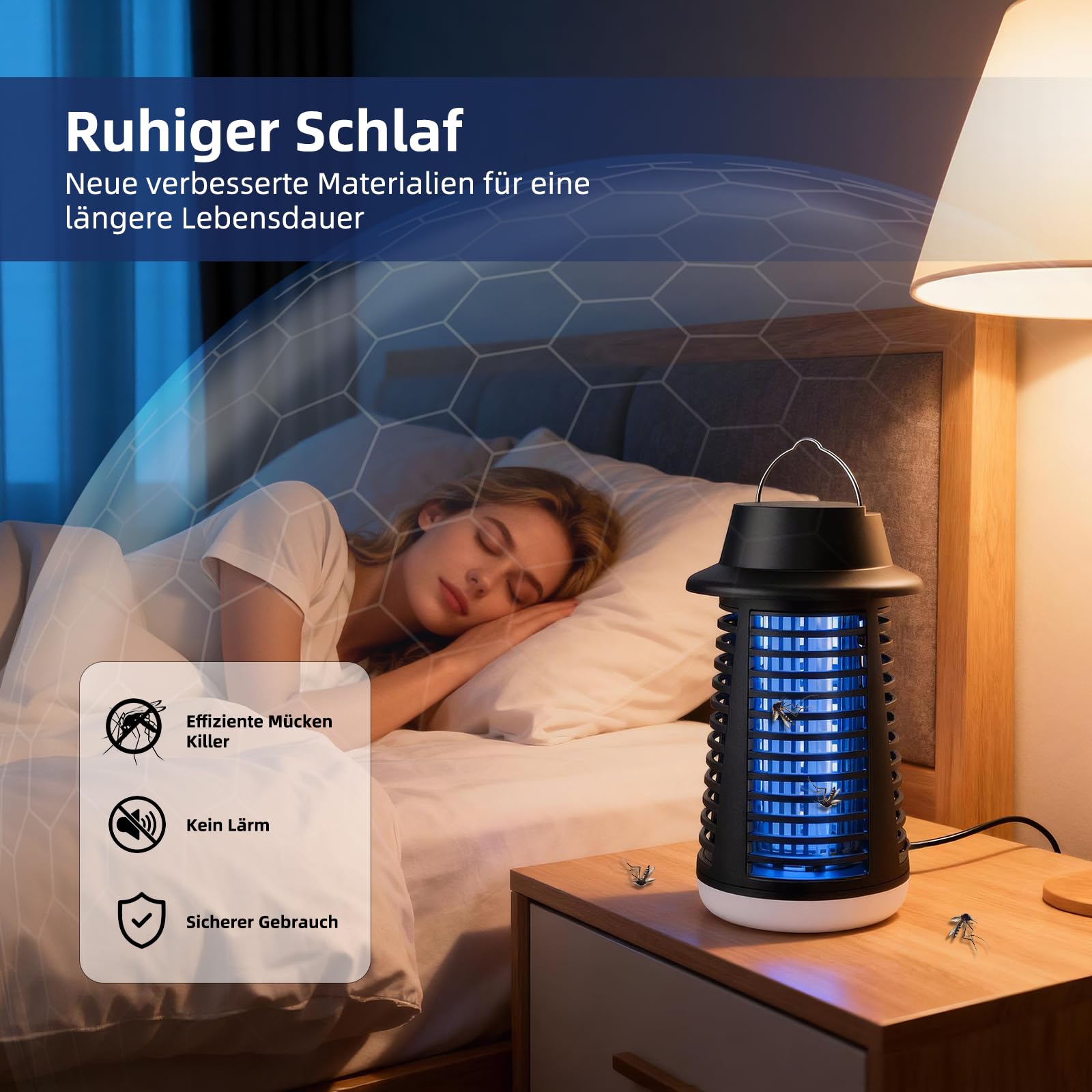 Insektenvernichter Elektrisch, leistungsstarke 4250V Hochspannung Fliegenfalle Elektrisch, effektives 20W UV Licht Mückenfalle, mit LED Basisbeleuchtung, IPX4 Wasserdicht für Innen und Außen
