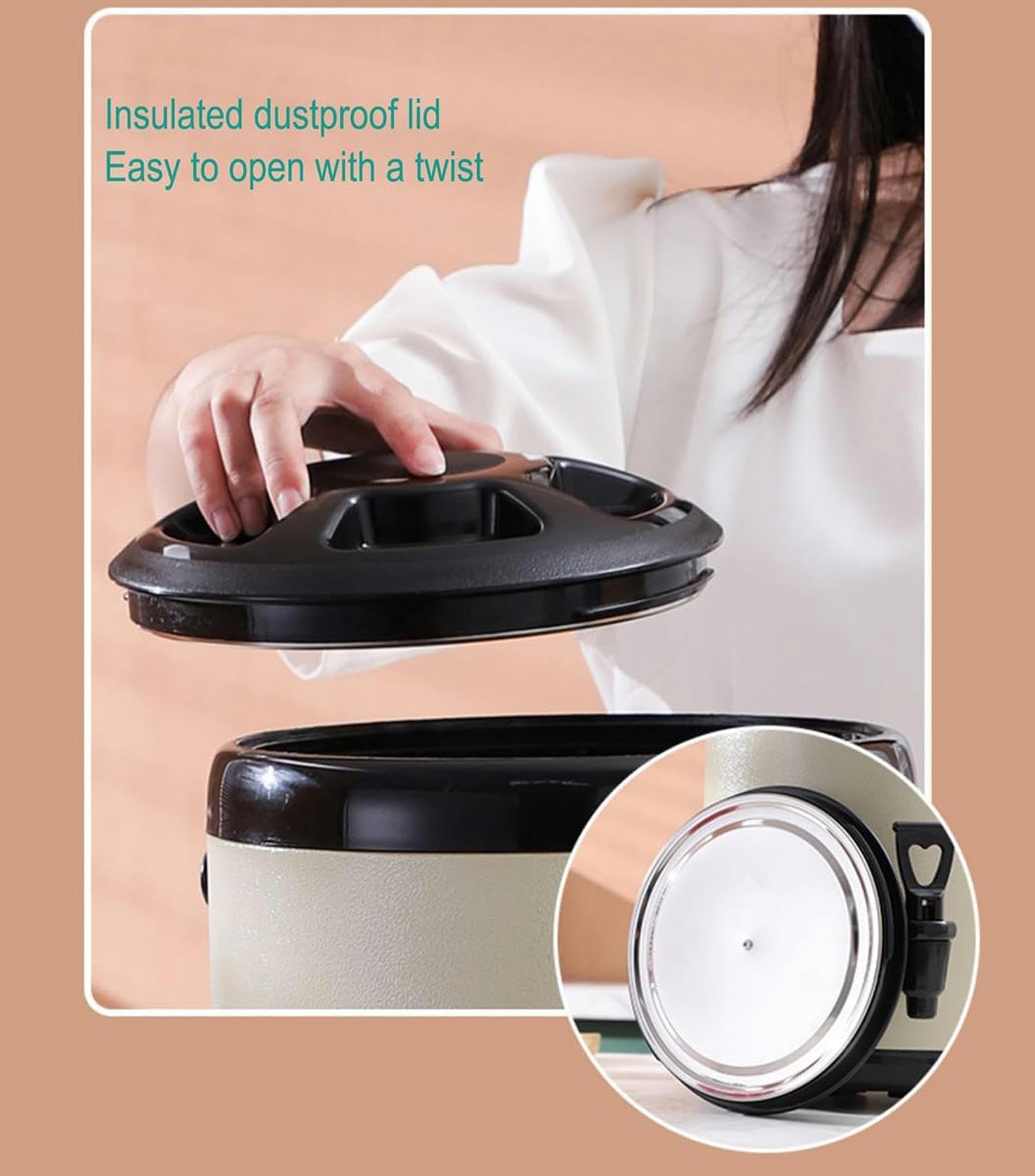 Distributore di Bevande a barile Isolato in Acciaio Inossidabile, distributore di Bevande con Rubinetto per Acqua Calda, tè, caffè, Latte Freddo, Succo (Nero, 20L) To Pursue Happiness