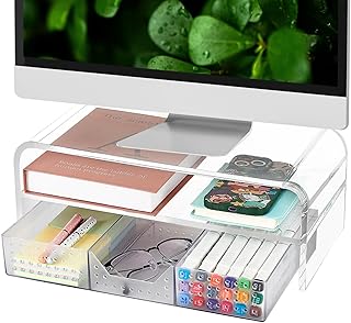 OPNICE Acrylic Clear Desk Organizers and Accessories, 2-Tier Computer Mo...