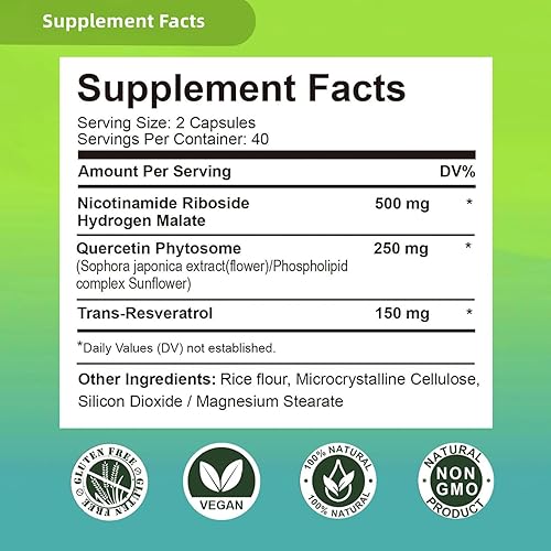 Miniatura 7 de Renyqatt Suplemento NAD+ - Ribosida de nicotinamida liposomal - Suplemento para antienvejecimiento, energía, enfoque - 80 cápsulas (1B)