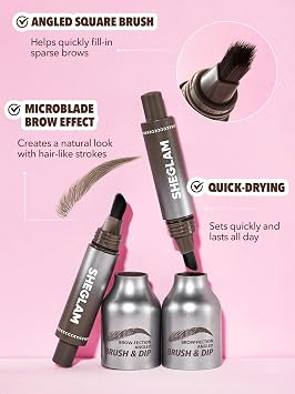 SHEGLAM Brow-Fection Angled Brush & Dip Upgraded Microblading Eyebrow Pen Long Lasting Waterproof Easy To Color-Ash