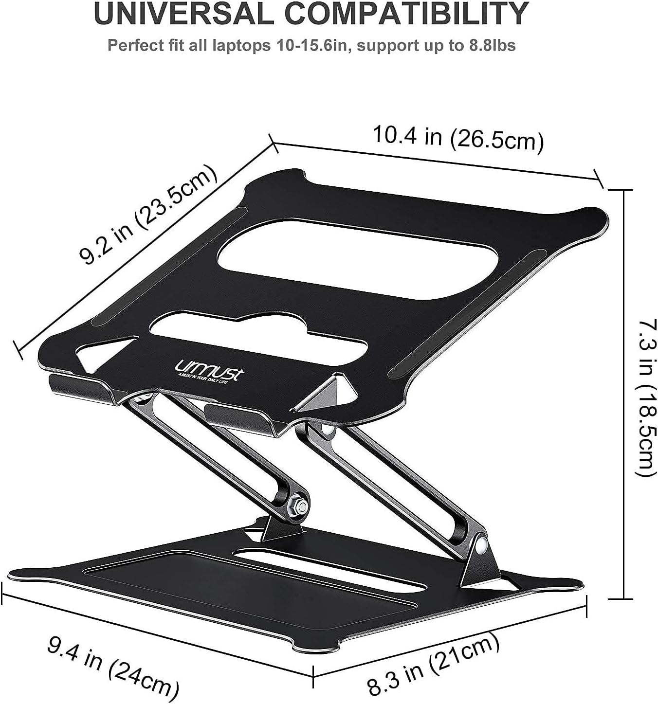 Urmust Laptop Notebook Stand Holder Adjustable Laptop Stand Portable Laptop Riser Compatible with MacBook Air Pro HP Dell XPS Lenovo All Laptops 10-15.6"(Black) : Electronics