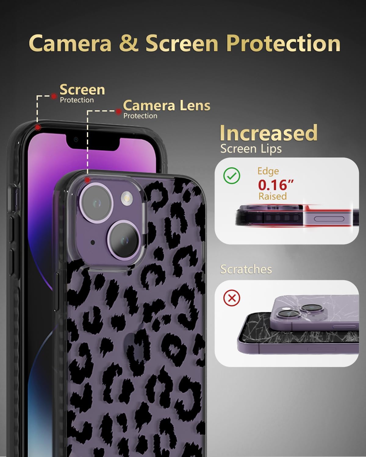 SCORPIFY for iPhone 14 Plus Case with Black Clear Leopard Cheetah Design, Cute Clear Phone Cover for Women Girls, [10FT MIL-Grade Drop Protection] [Non Yellowing] Slim Bumper with Stylish Pattern