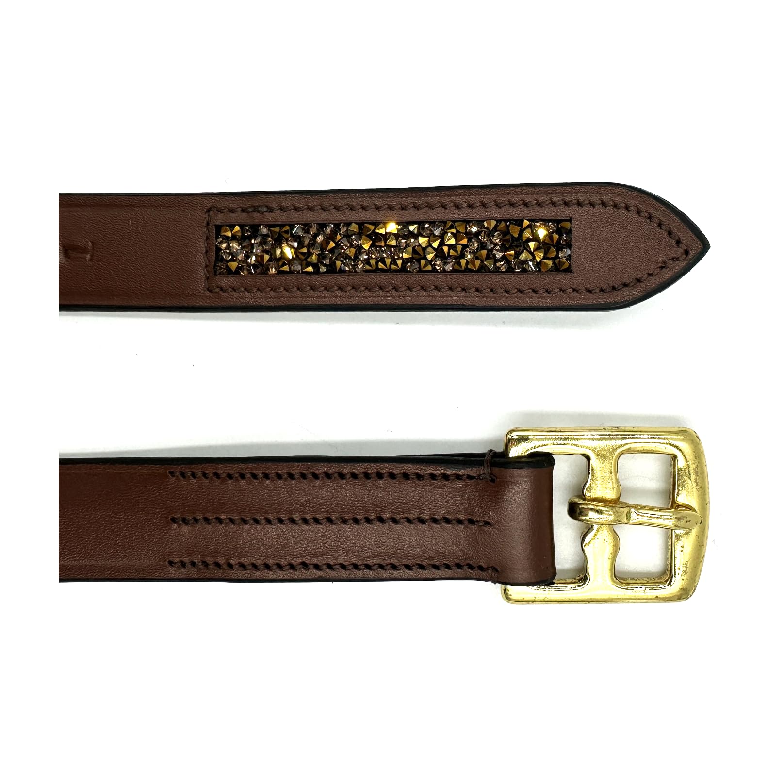ES5011 Leder Steigbügelriemen Glitzersteinenr, Braun, 150 cm